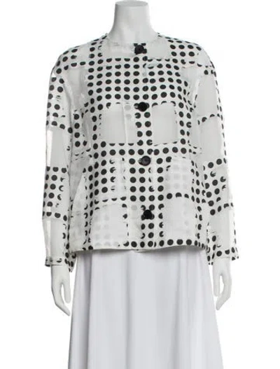 Pre-owned Akris Punto Polka Dot Print Long Sleeve Blouse In White