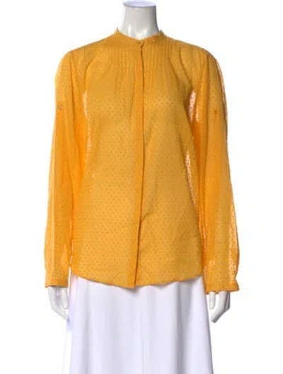Pre-owned Akris Punto Polka Dot Print Long Sleeve Blouse In Yellow