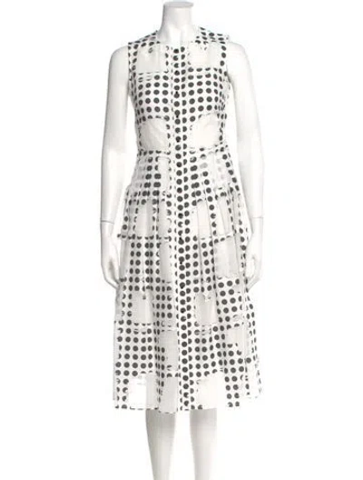 Pre-owned Akris Punto Polka Dot Print Midi Length Dress In White