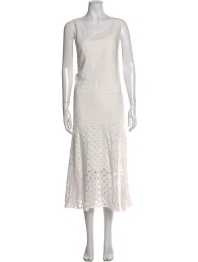 Pre-owned Akris Punto Polka Dot Print Midi Length Dress In White