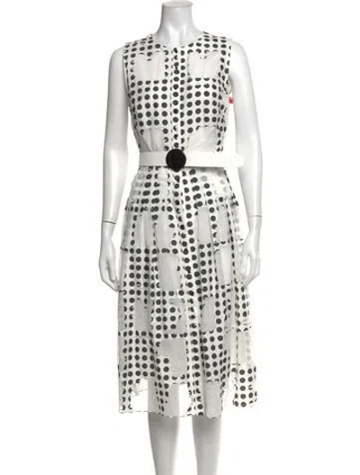 Pre-owned Akris Punto Polka Dot Print Midi Length Dress In White