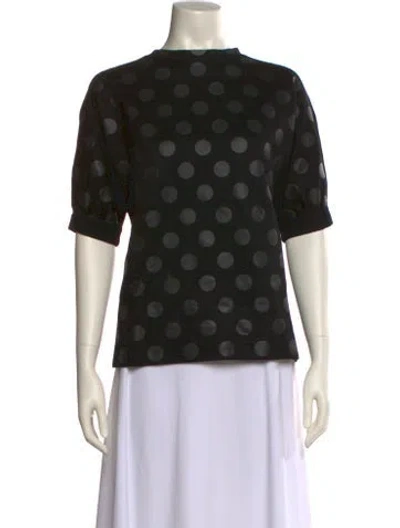 Pre-owned Akris Punto Polka Dot Print Mock Neck Blouse In Black