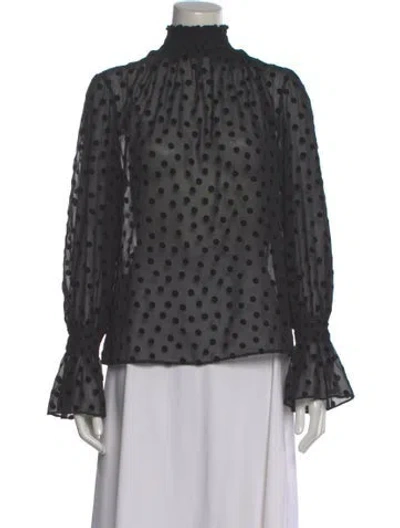 Pre-owned Akris Punto Polka Dot Print Mock Neck Blouse In Black