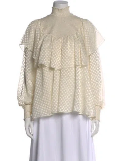 Pre-owned Akris Punto Polka Dot Print Mock Neck Blouse In Neutral