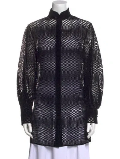 Pre-owned Akris Punto Polka Dot Print Mock Neck Tunic In Blue