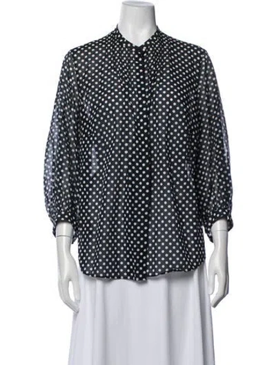 Pre-owned Akris Punto Polka Dot Print Three-quarter Sleeve Blouse In Black