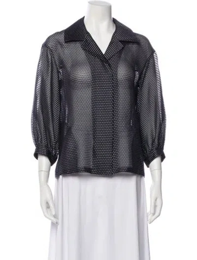 Pre-owned Akris Punto Polka Dot Print Three-quarter Sleeve Blouse In Blue