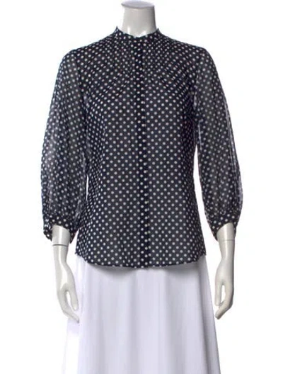 Pre-owned Akris Punto Polka Dot Print Three-quarter Sleeve Blouse In Blue