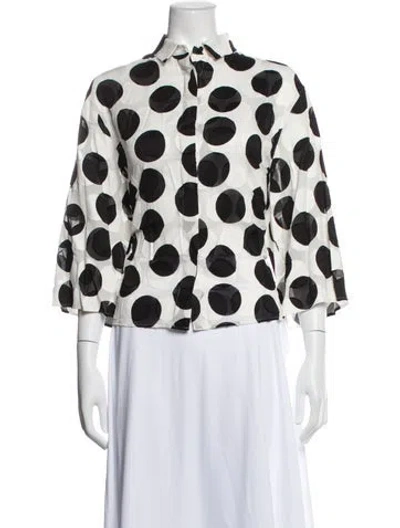 Pre-owned Akris Punto Polka Dot Print Three-quarter Sleeve Blouse In White