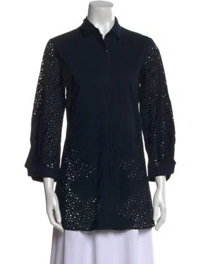 Pre-owned Akris Punto Polka Dot Print Three-quarter Sleeve Tunic In Blue