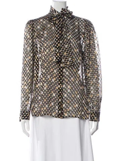 Pre-owned Akris Punto Polka Dot Print Tie Neck Blouse In Multi
