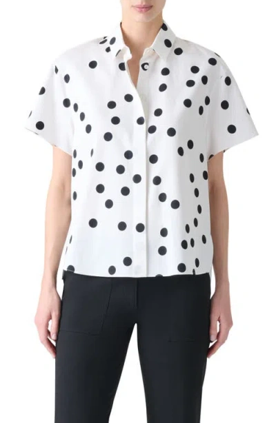 Akris Punto Polka Dot Ruffle Cotton Poplin Shirt