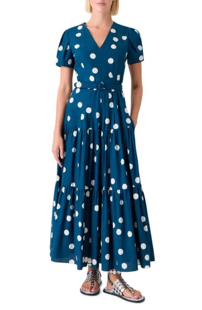 Akris Punto Polka Dot Tiered Cotton Poplin Dress In Multi