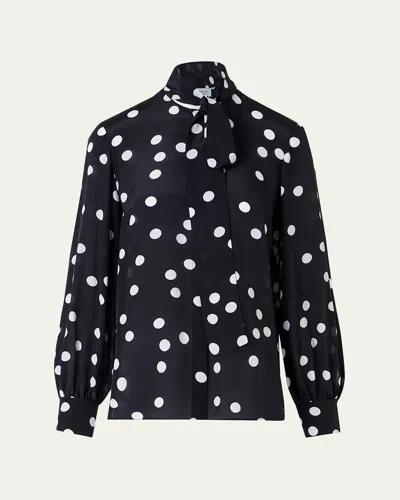 Akris Punto Polka Dot-print Georgette Neck-bow Blouse In Black