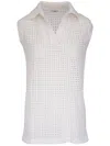 Akris Punto Long Chunky Mesh Knit Polo Top In White