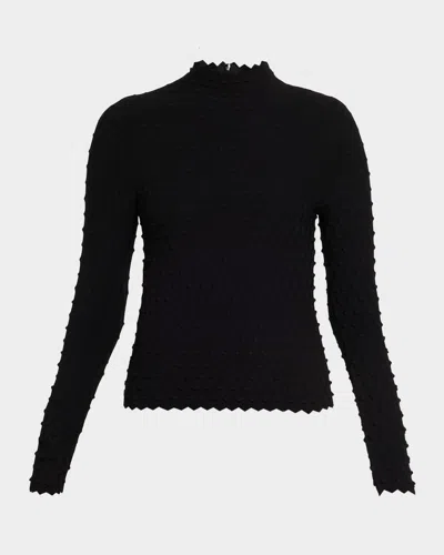 Akris Punto Popcorn Knit Mock-neck Sweater In Black