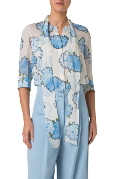 Akris Punto Print Georgette Top In 071 Sky Multi