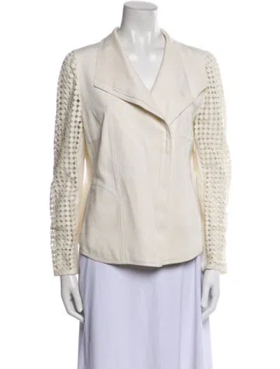 Pre-owned Akris Punto Printed Biker Jacket In White