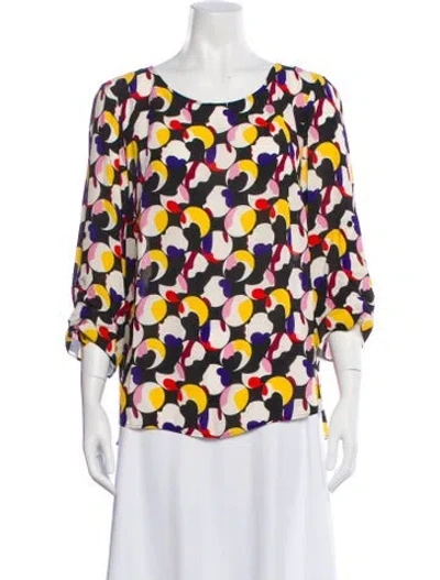Pre-owned Akris Punto Printed Crew Neck Blouse In Black