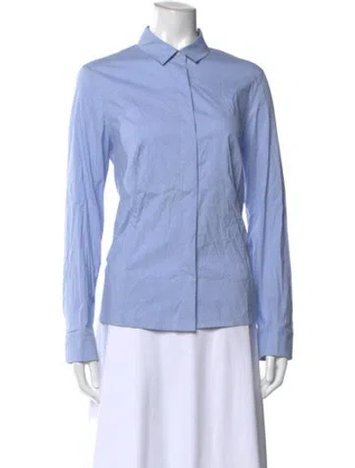 Pre-owned Akris Punto Printed Long Sleeve Button-up Top In Blue