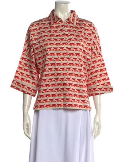 Pre-owned Akris Punto Printed Mock Neck Blouse In Red