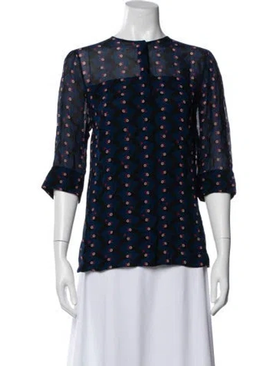 Pre-owned Akris Punto Printed Three-quarter Sleeve Blouse In Blue