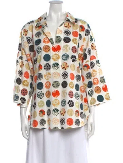 Pre-owned Akris Punto Printed Three-quarter Sleeve Blouse In Neutral