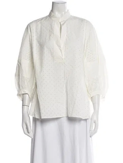 Pre-owned Akris Punto Printed Three-quarter Sleeve Blouse In White