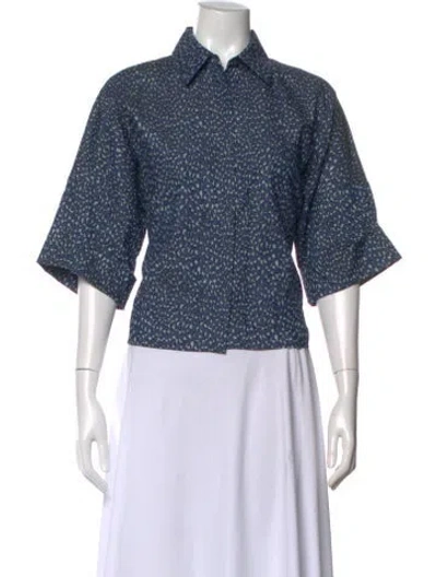 Pre-owned Akris Punto Printed Three-quarter Sleeve Top In Blue