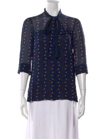 Pre-owned Akris Punto Printed Tie Neck Blouse In Blue