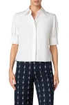 Akris Punto Puff Short Sleeve Cotton Button-up Shirt In Cream
