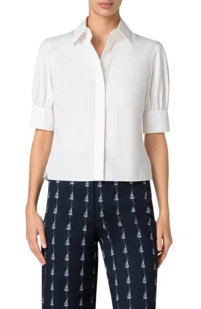 Akris Punto Puff Short Sleeve Cotton Button-up Shirt In Cream