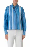 Akris Punto Pyjama Stripe Boxy Collared Shirt In Navy/cream In Multi