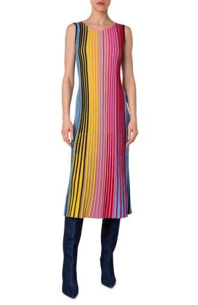Akris Punto Rainbow Stripe Wool Jumper Dress In Multicolor Pink