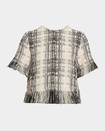 AKRIS PUNTO RAW COTTON TWEED BOXY BLOUSE