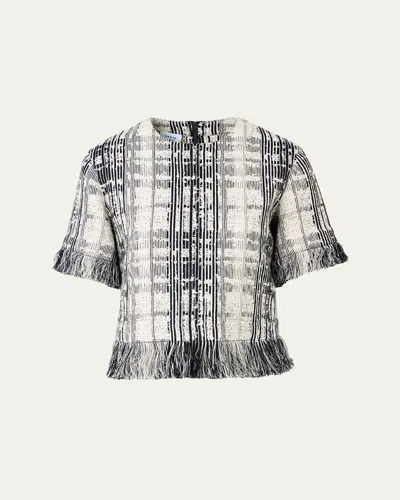 Akris Punto Raw Cotton Tweed Boxy Blouse In Black/ivory