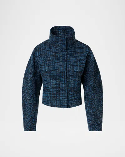 Akris Punto Raw Denim Tweed Zip Jacket In Animal Print