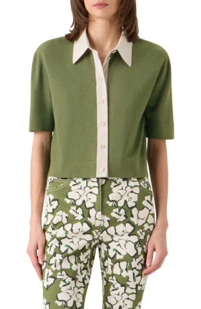 Akris Punto Relaxed Fit Short Sleeve Virgin Merino Wool Cardigan In Green