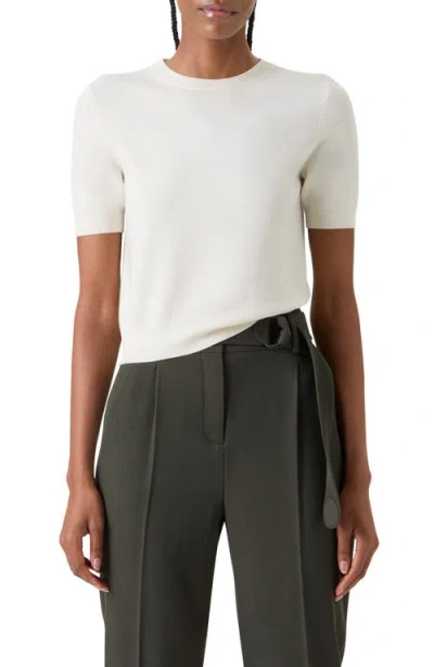 Akris Punto Relaxed Fit Short Sleeve Virgin Merino Wool Sweater In Neutral