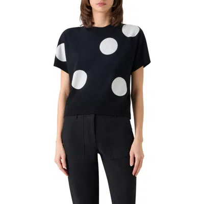 Akris Punto Relaxed Polka Dot Short Sleeve Virgin Merino Wool Sweater In Black