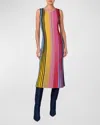 AKRIS PUNTO REVERSE RAINBOW KNIT SLEEVELESS MIDI DRESS