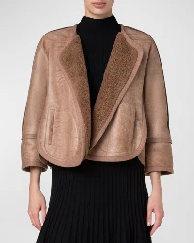 Akris Punto Shearling Lined Lambskin Leather Jacket In Caramel