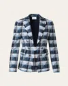 Akris Punto Rhombus Jacquard Denim Blazer With Double Breast Illusion In Navy-sky-cream