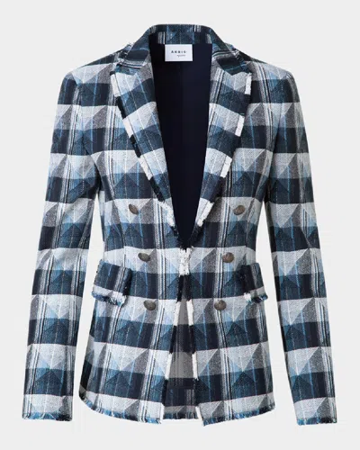 Akris Punto Rhombus Jacquard Denim Blazer With Double Breast Illusion In Navy-sky-cream