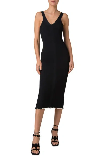 Akris Punto Rib Knit Body-con Tank Dress In Black-cream