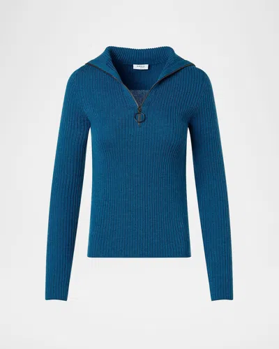 Akris Punto Rib Knit Quarter-zip Sweater In Blue