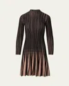Akris Punto Stripe Long Sleeve Merino Wool Rib Sweater Dress In Black-caramel