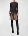 Akris Punto Stripe Long Sleeve Merino Wool Rib Sweater Dress In Black-caramel