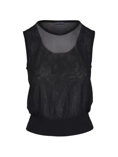 Akris Punto Ribbed Round-neck Top In Black