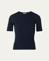 Akris Punto Ribbed Short-sleeve Merino Wool Sweater In Blue